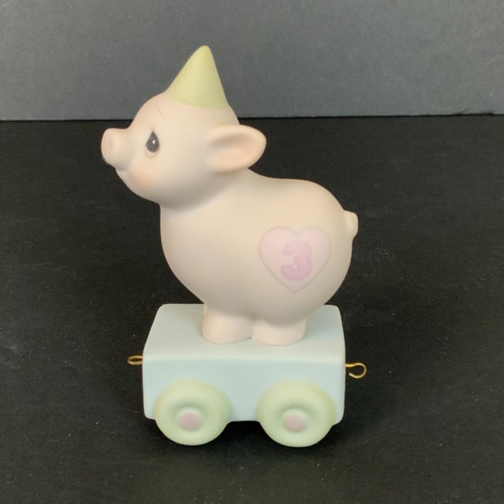 Vintage Enesco Precious Moments Birthday Train Age 3 Pig Porcelain Figurine 1985